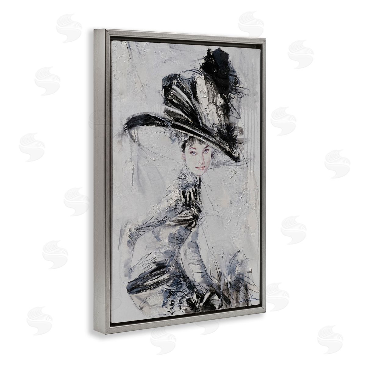 Abstract Sophisticated Audrey Grey Floating Frame Canvas Wall Art, Home Decor by Lucille Lee