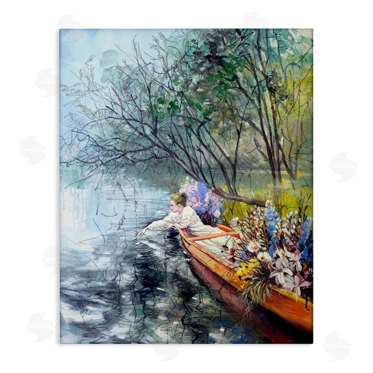 Woman in Floral Filled Boat Canvas Wall Art, Home Decor by Lucille Lee