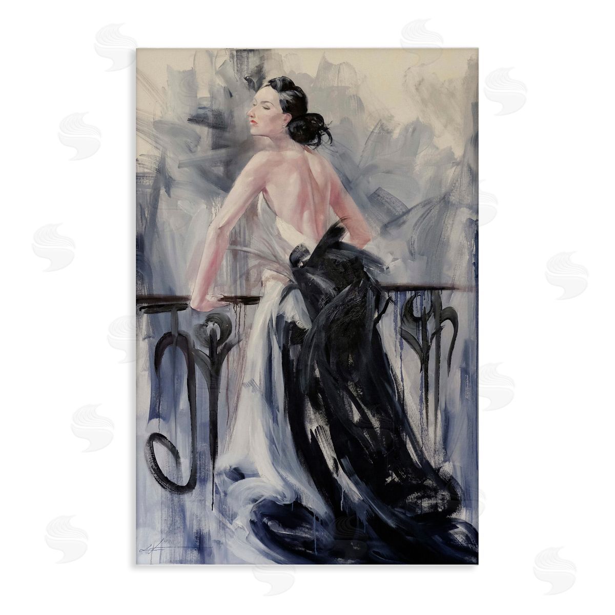 Elegant Woman Against Railing Canvas Wall Art, Home Decor by Lucille Lee