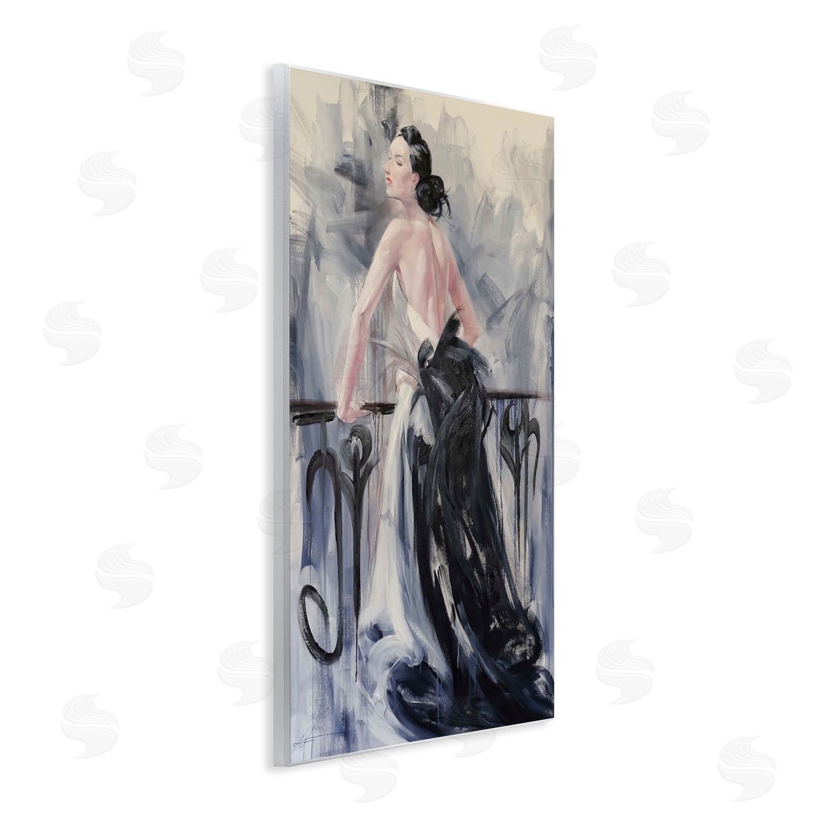 Elegant Woman Against Railing Wood Plaque Wall Art, Home Decor by Lucille Lee