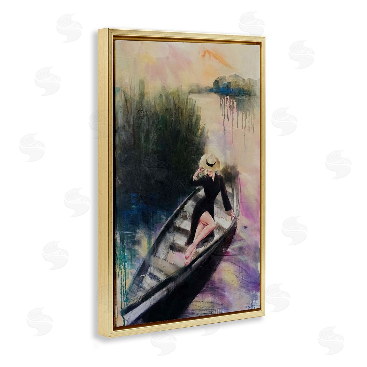 Fashion Diva on River Boat Gold Floating Frame Canvas Wall Art, Home Decor by Lucille Lee