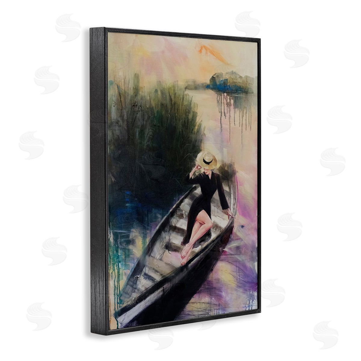 Fashion Diva on River Boat Black Frame Print Wall Art, Home Decor by Lucille Lee