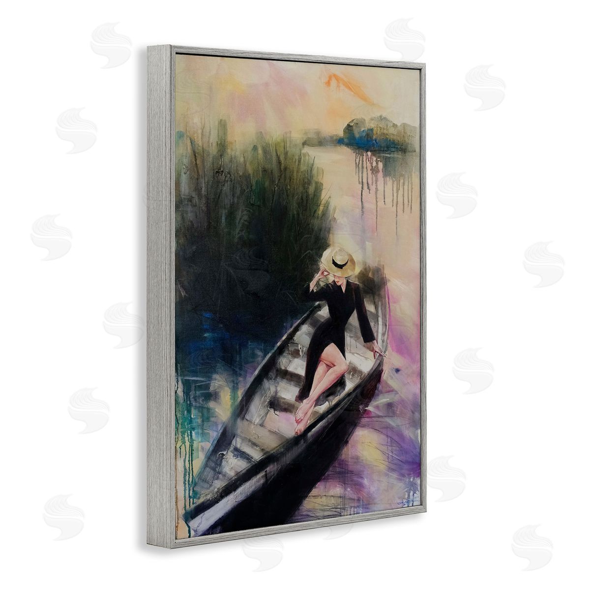 Fashion Diva on River Boat Grey Frame Print Wall Art, Home Decor by Lucille Lee