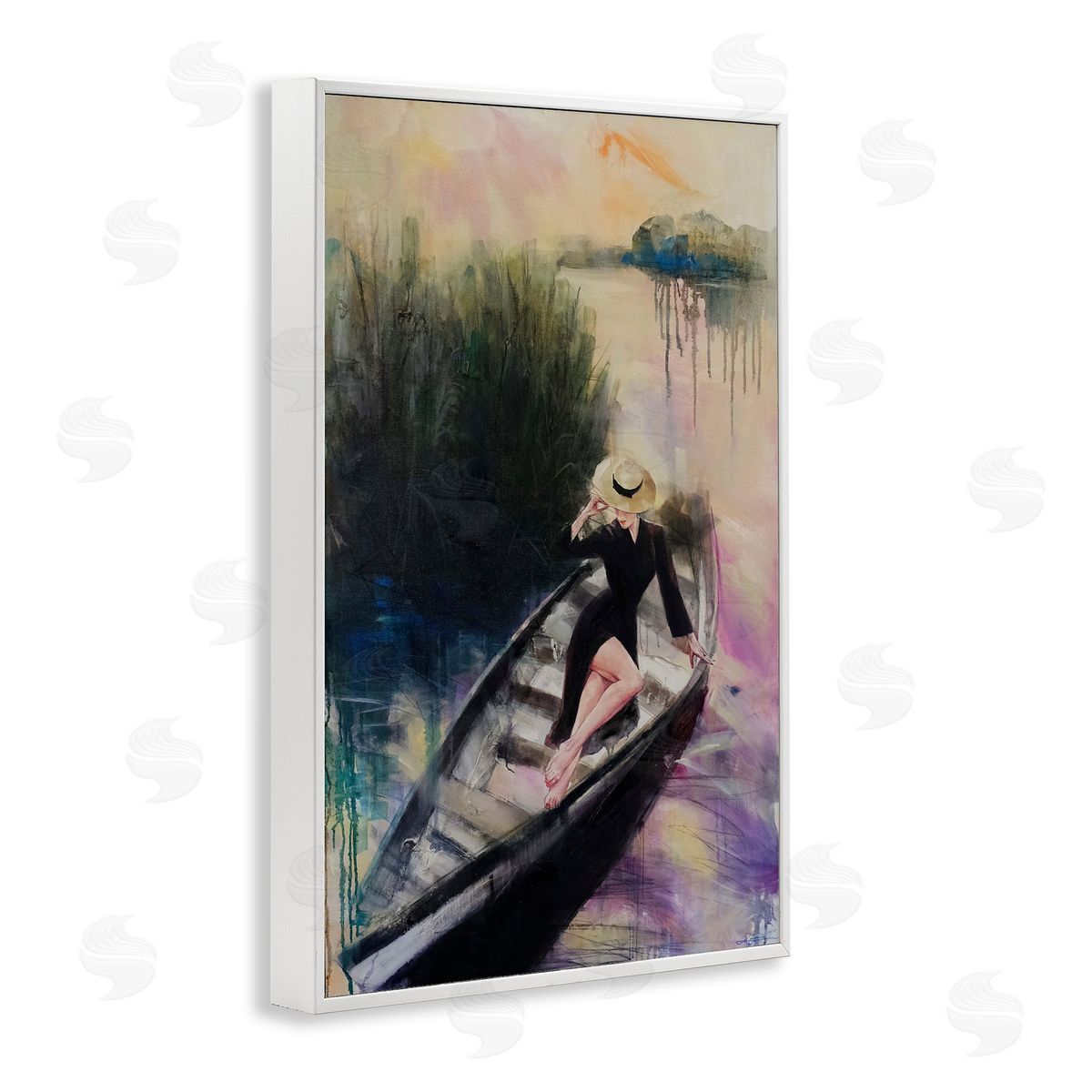 Fashion Diva on River Boat White Frame Print Wall Art, Home Decor by Lucille Lee