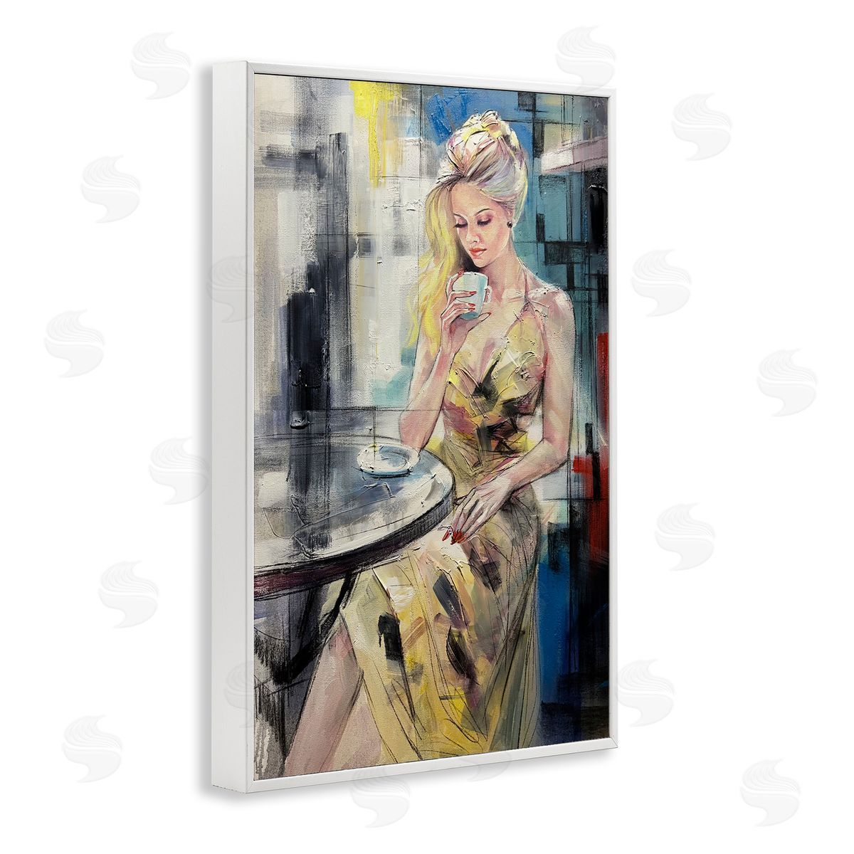 Elegant Woman at Cafe White Frame Print Wall Art, Home Decor by Lucille Lee