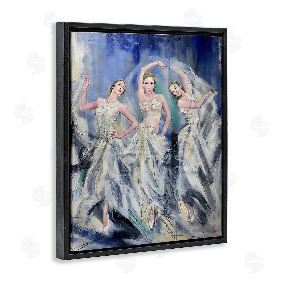 Fashionable Dancer Trio Black Floating Frame Canvas Wall Art, Home Decor by Lucille Lee