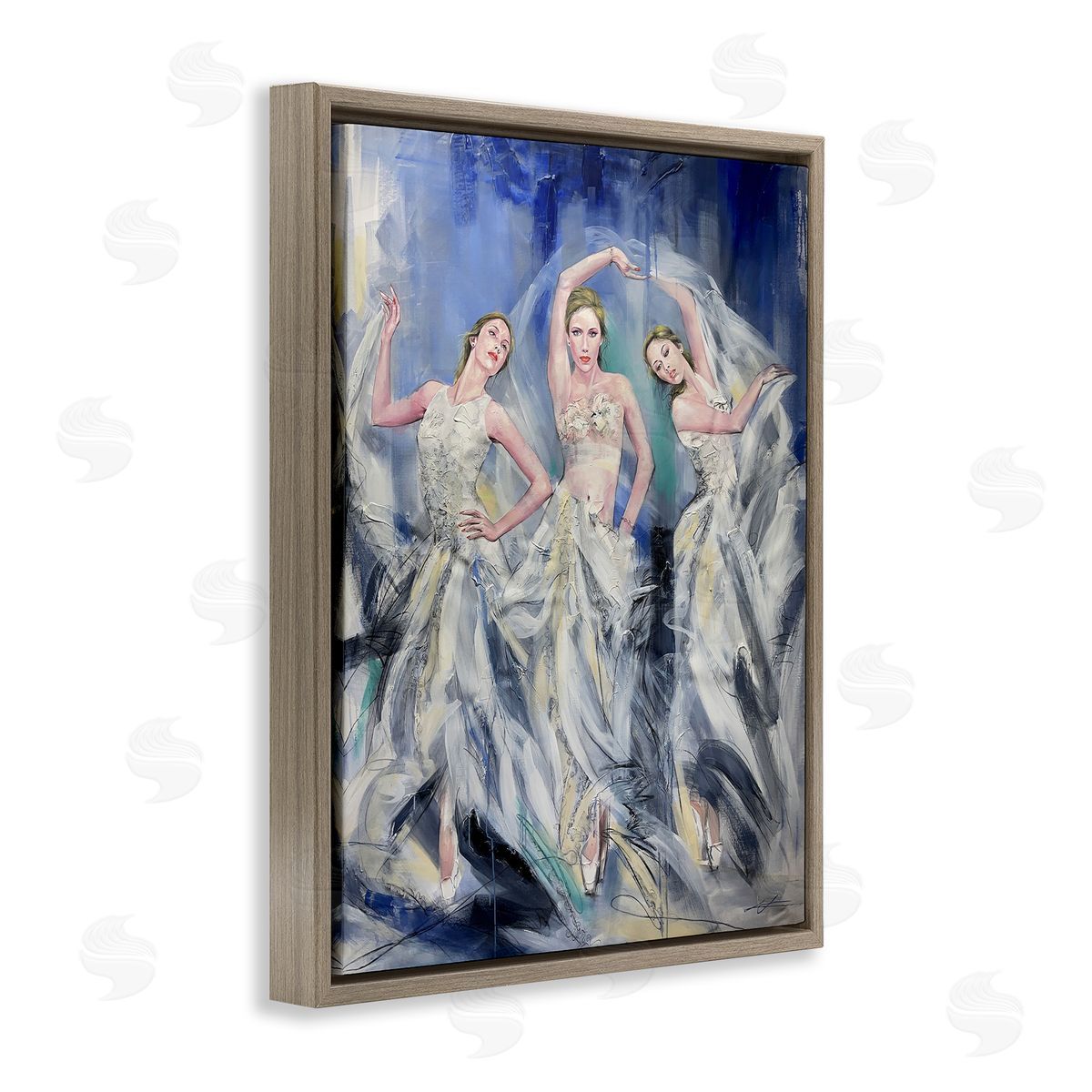 Fashionable Dancer Trio Brown Floating Frame Canvas Wall Art, Home Decor by Lucille Lee