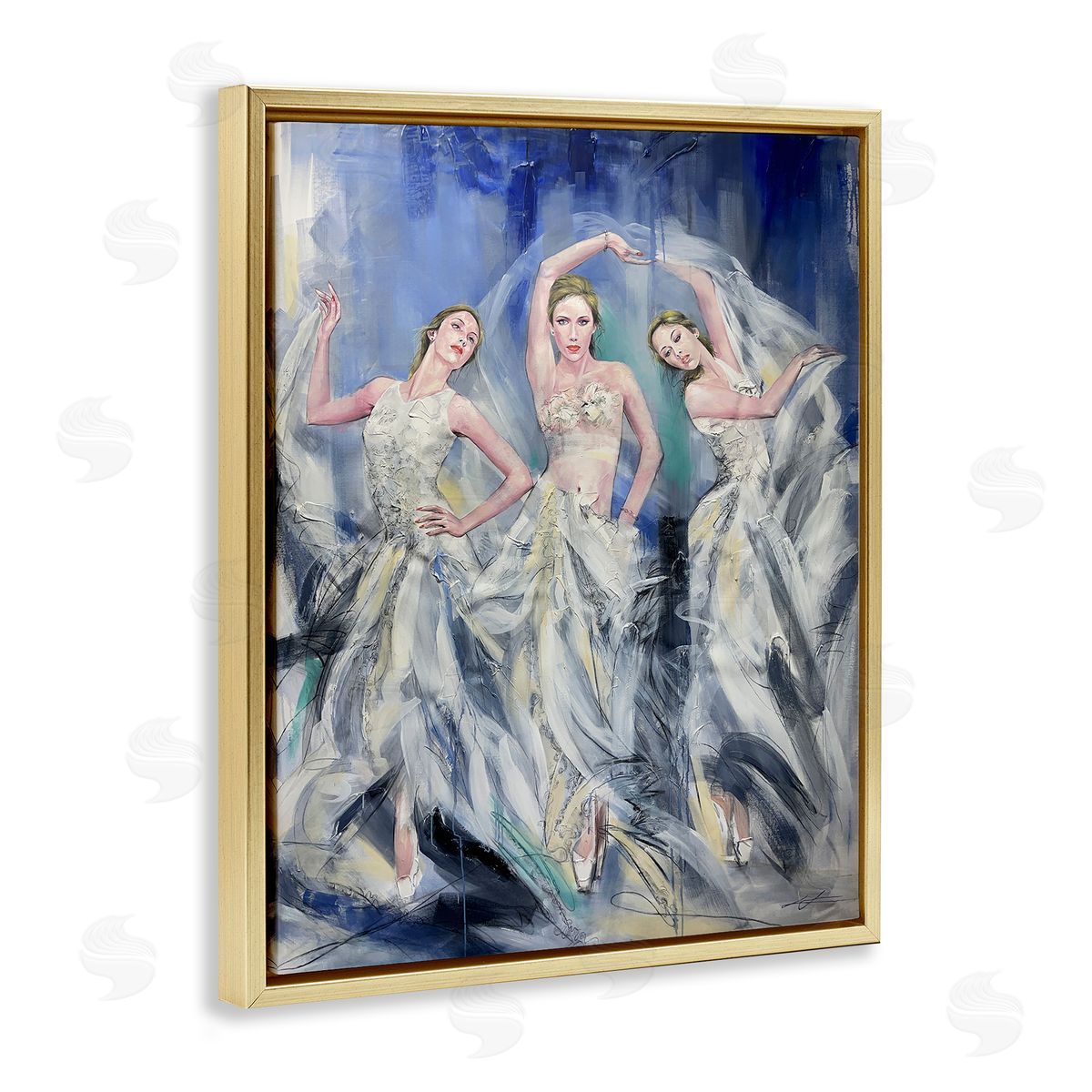 Fashionable Dancer Trio Gold Floating Frame Canvas Wall Art, Home Decor by Lucille Lee