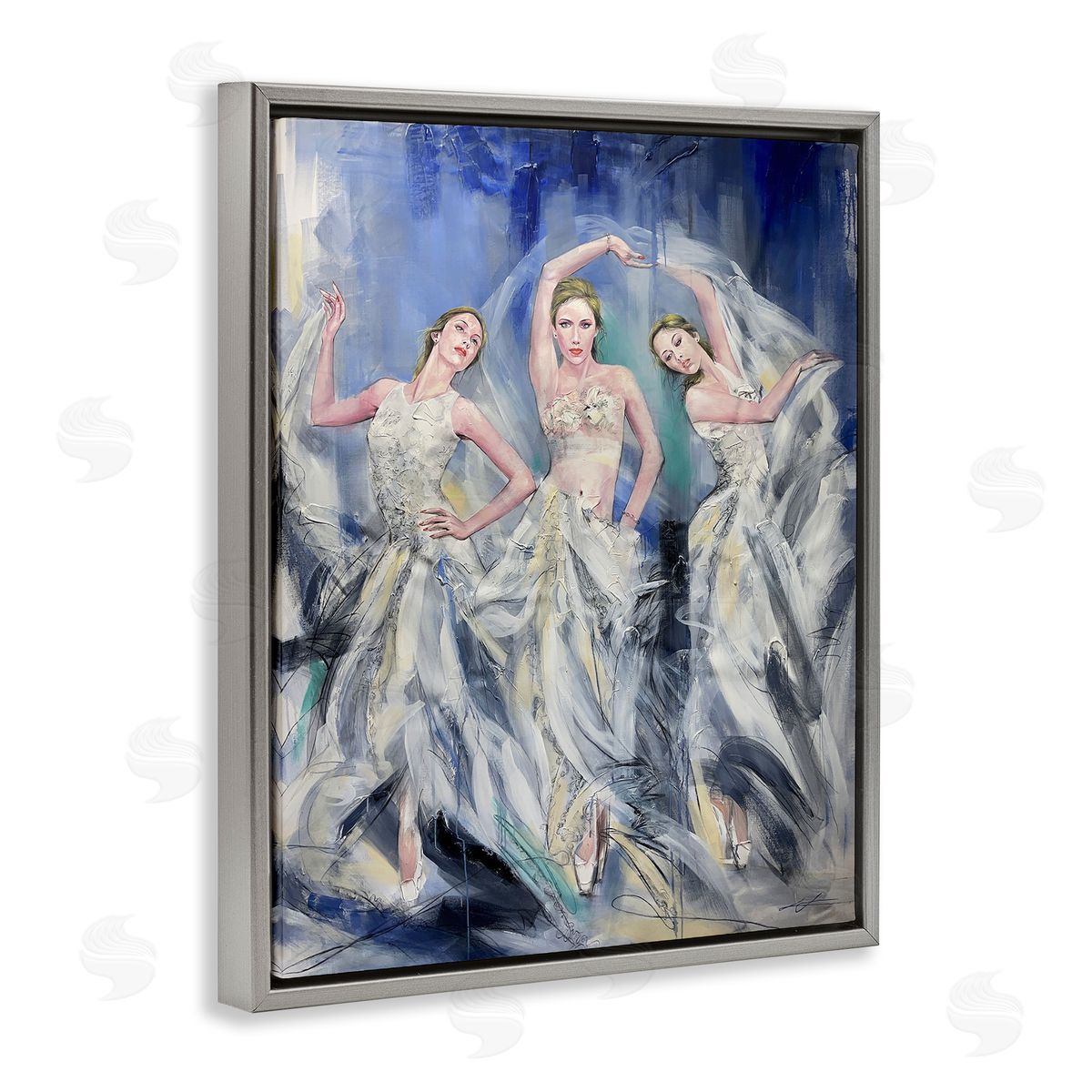 Fashionable Dancer Trio Grey Floating Frame Canvas Wall Art, Home Decor by Lucille Lee