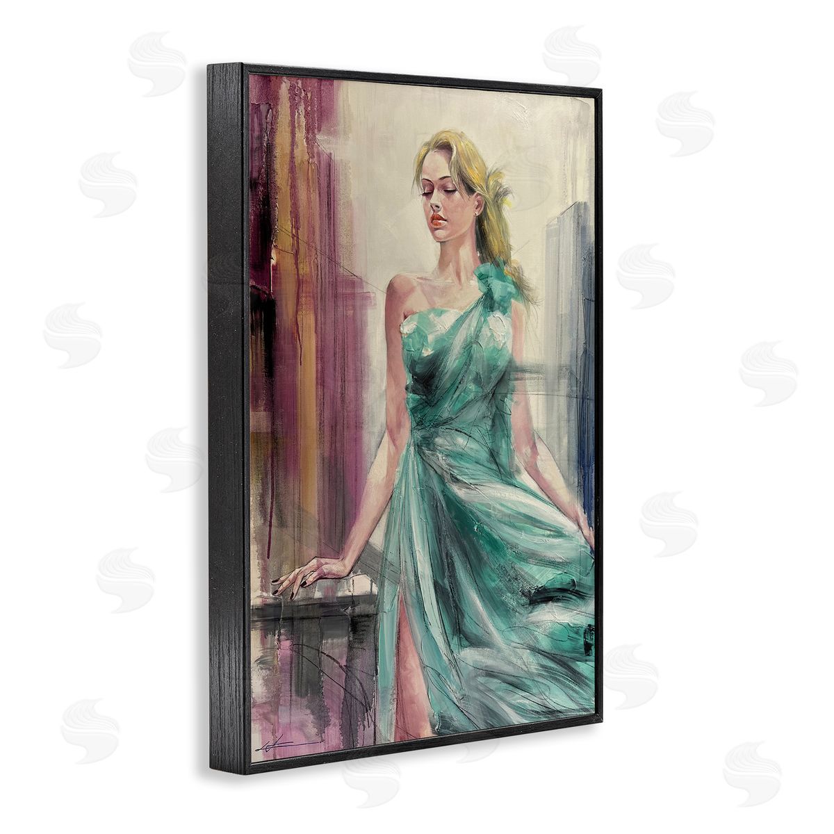 Elegant Blonde in Dress Black Frame Print Wall Art, Home Decor by Lucille Lee
