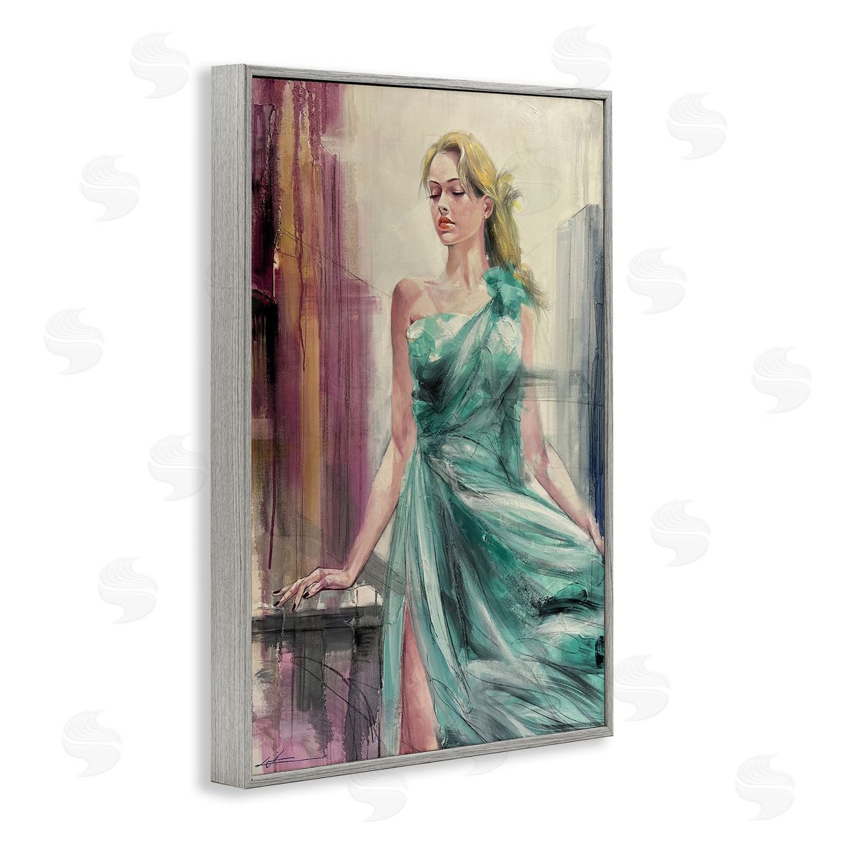 Elegant Blonde in Dress Grey Frame Print Wall Art, Home Decor by Lucille Lee