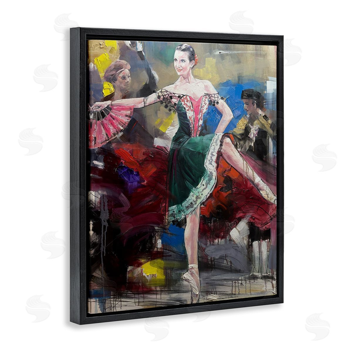 Classic Ballerina on Stage Black Floating Frame Canvas Wall Art, Home Decor by Lucille Lee