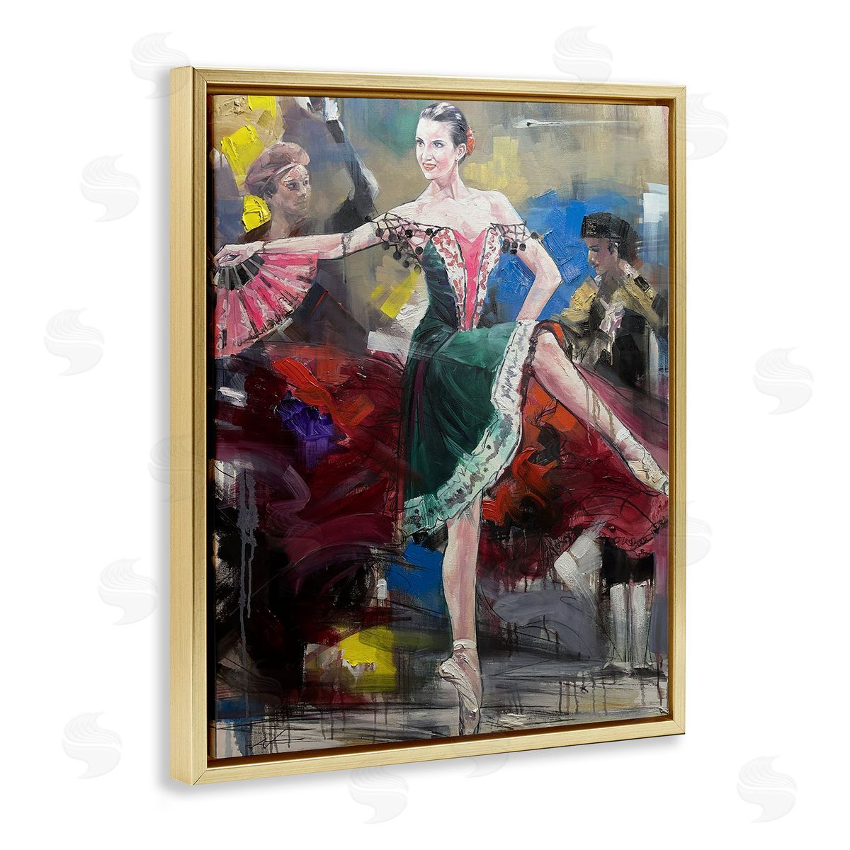 Classic Ballerina on Stage Gold Floating Frame Canvas Wall Art, Home Decor by Lucille Lee