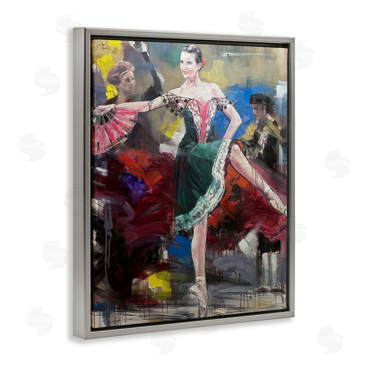 Classic Ballerina on Stage Grey Floating Frame Canvas Wall Art, Home Decor by Lucille Lee