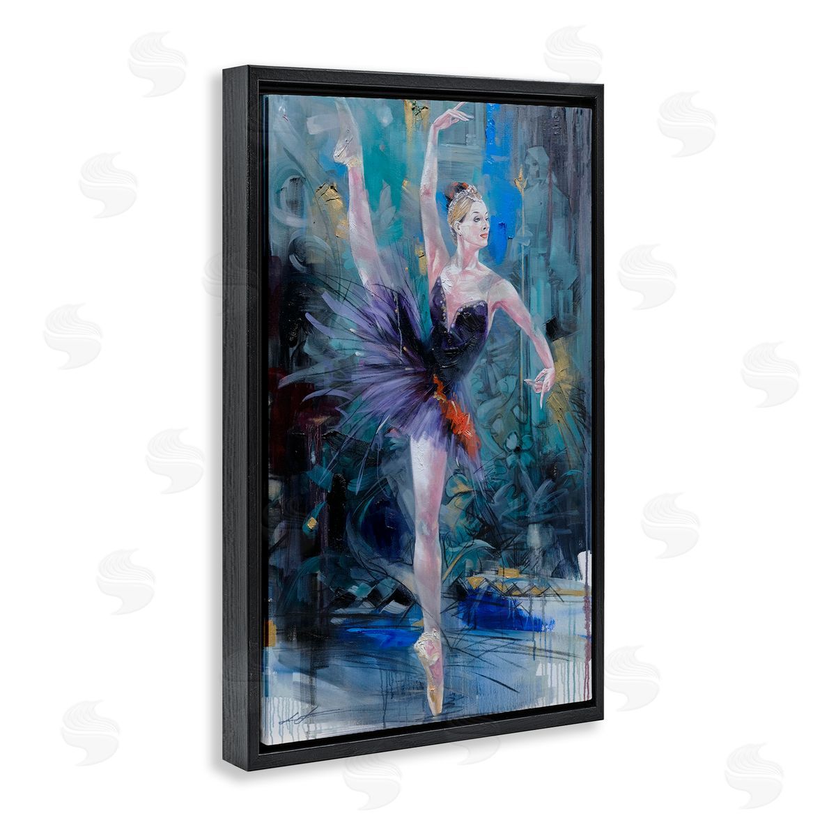 Vivid Ballet Dancer on Blue Black Floating Frame Canvas Wall Art, Home Decor by Lucille Lee