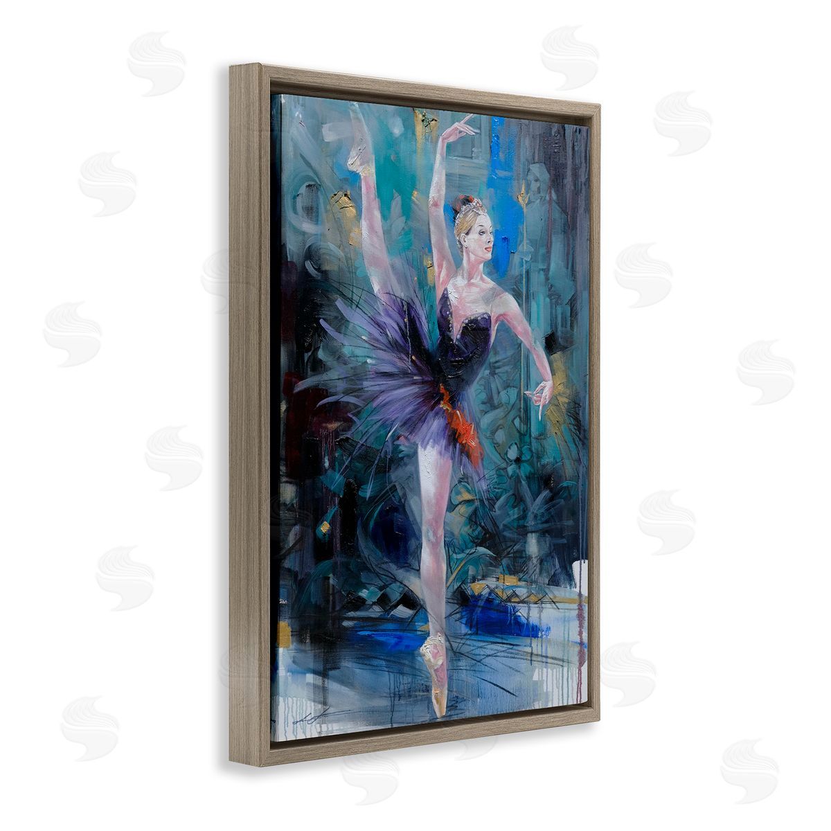 Vivid Ballet Dancer on Blue Brown Floating Frame Canvas Wall Art, Home Decor by Lucille Lee
