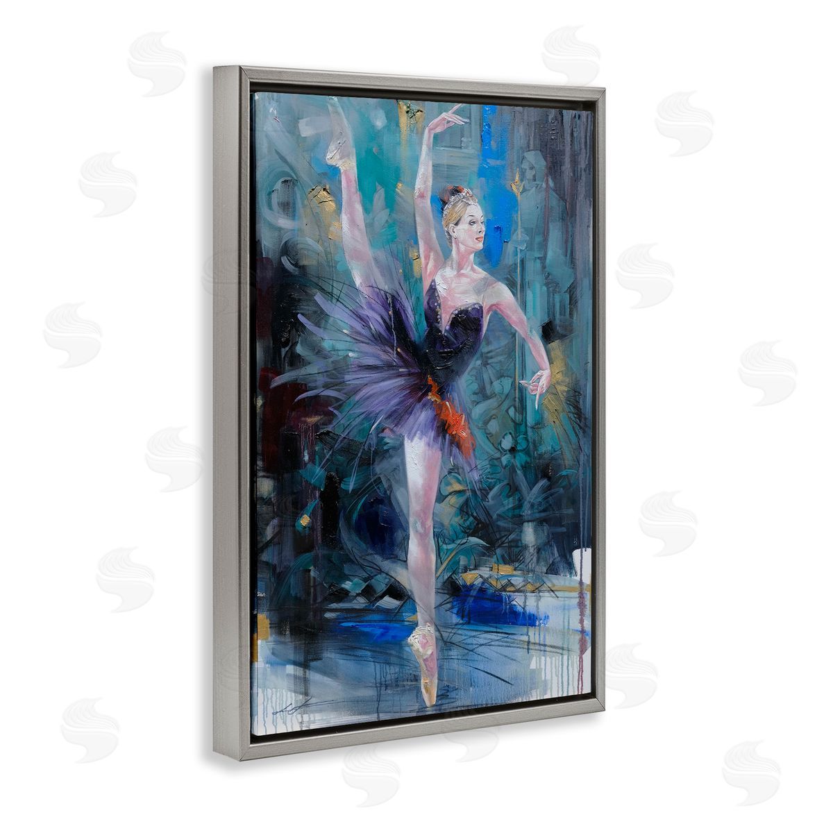 Vivid Ballet Dancer on Blue Grey Floating Frame Canvas Wall Art, Home Decor by Lucille Lee