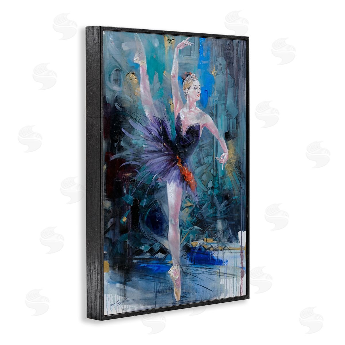Vivid Ballet Dancer on Blue Black Frame Print Wall Art, Home Decor by Lucille Lee