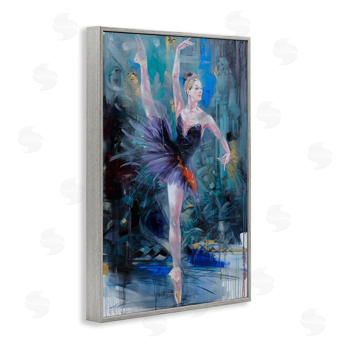 Vivid Ballet Dancer on Blue Grey Frame Print Wall Art, Home Decor by Lucille Lee