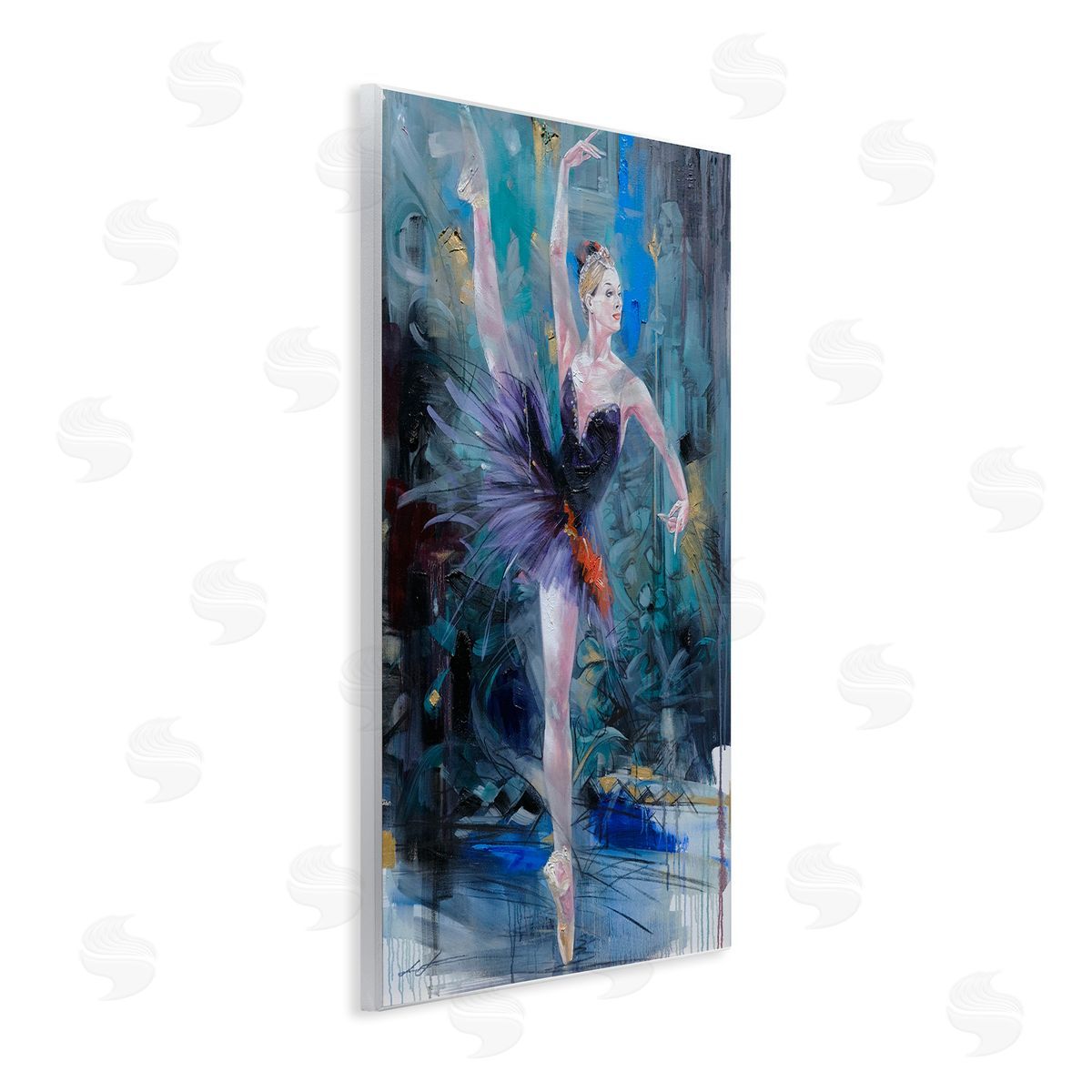 Vivid Ballet Dancer on Blue Wood Plaque Wall Art, Home Decor by Lucille Lee