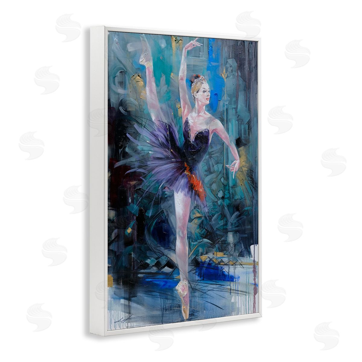 Vivid Ballet Dancer on Blue White Frame Print Wall Art, Home Decor by Lucille Lee