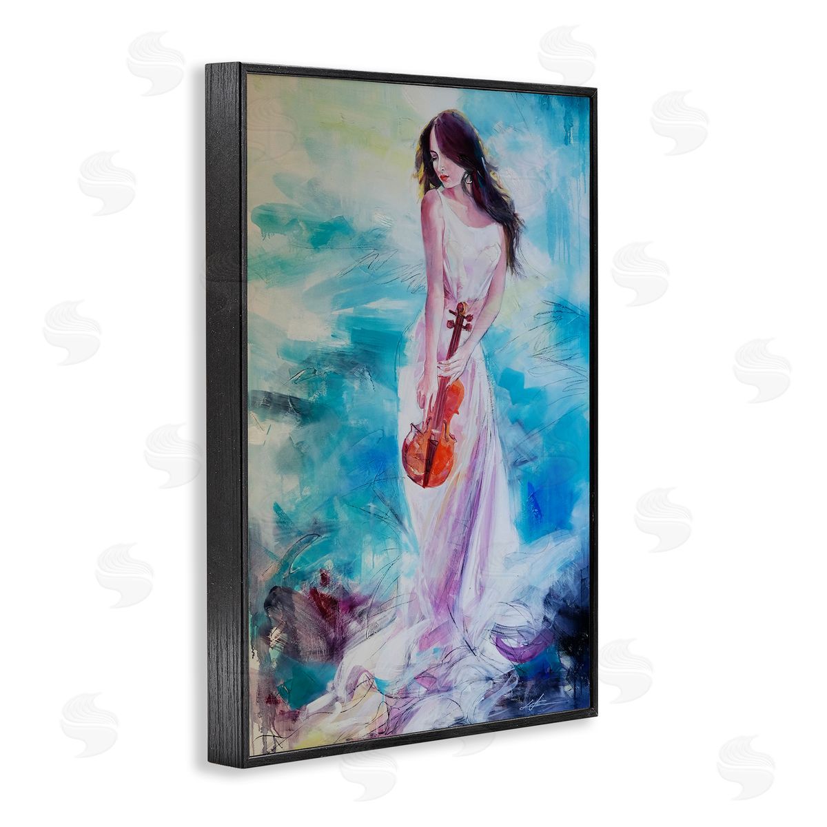 Elegant Woman with Violin Black Frame Print Wall Art, Home Decor by Lucille Lee
