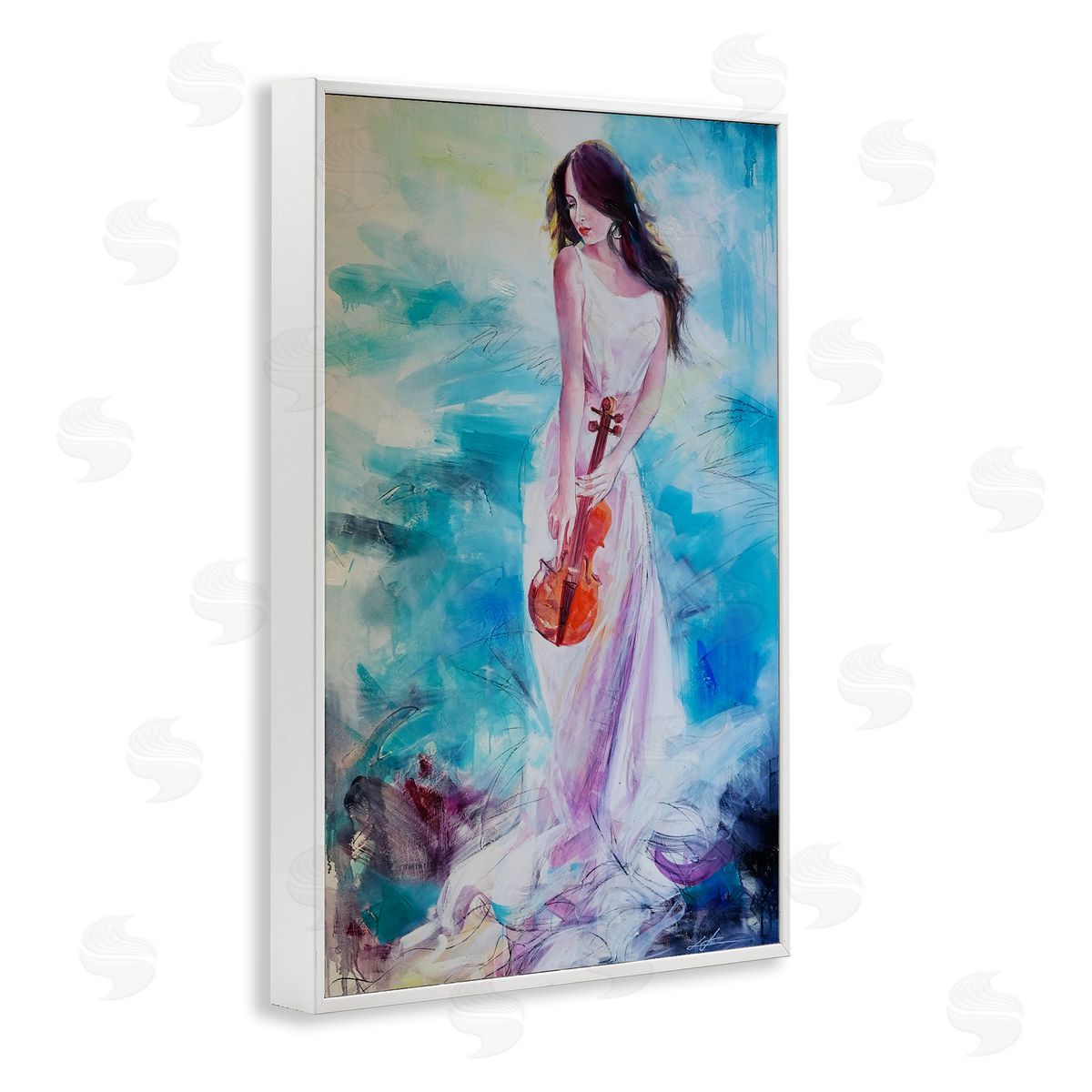 Elegant Woman with Violin White Frame Print Wall Art, Home Decor by Lucille Lee