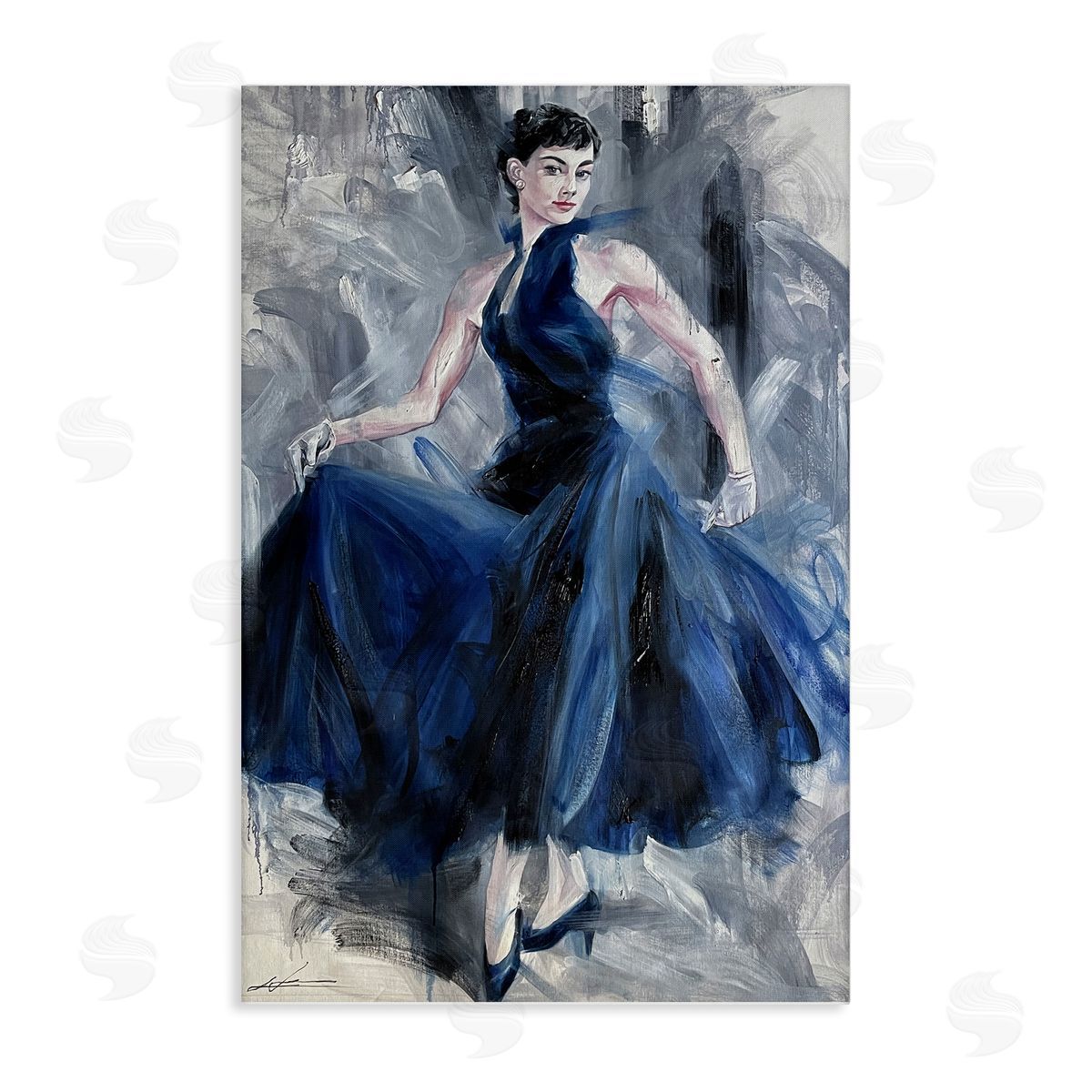 Stylish Woman in Blue Dress Canvas Wall Art, Home Decor by Lucille Lee