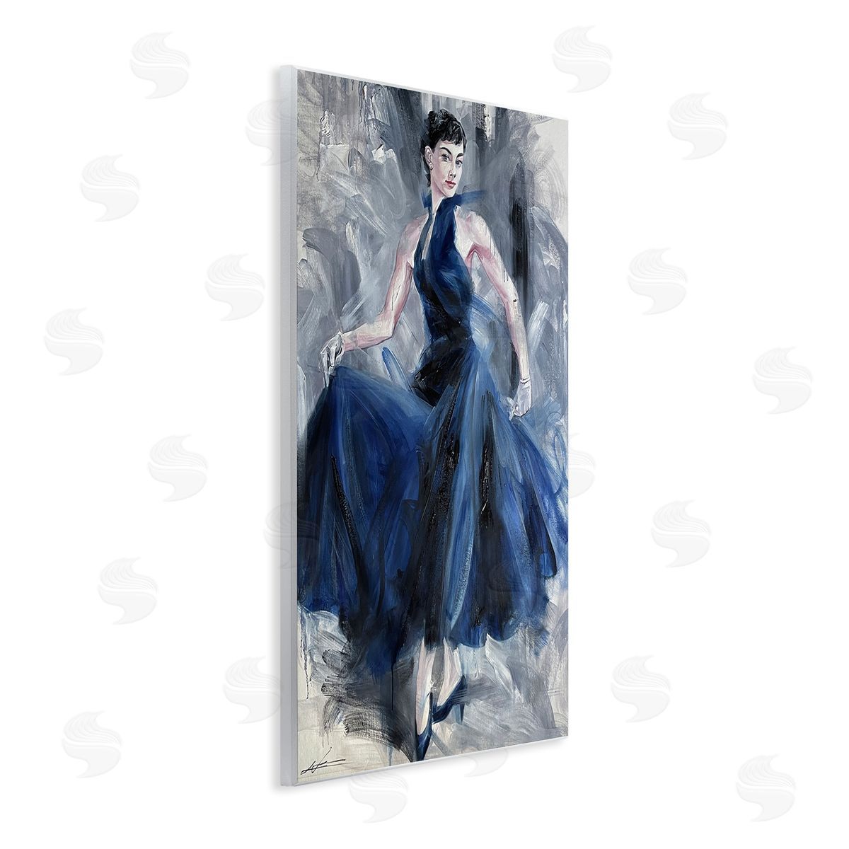 Stylish Woman in Blue Dress Wood Plaque Wall Art, Home Decor by Lucille Lee