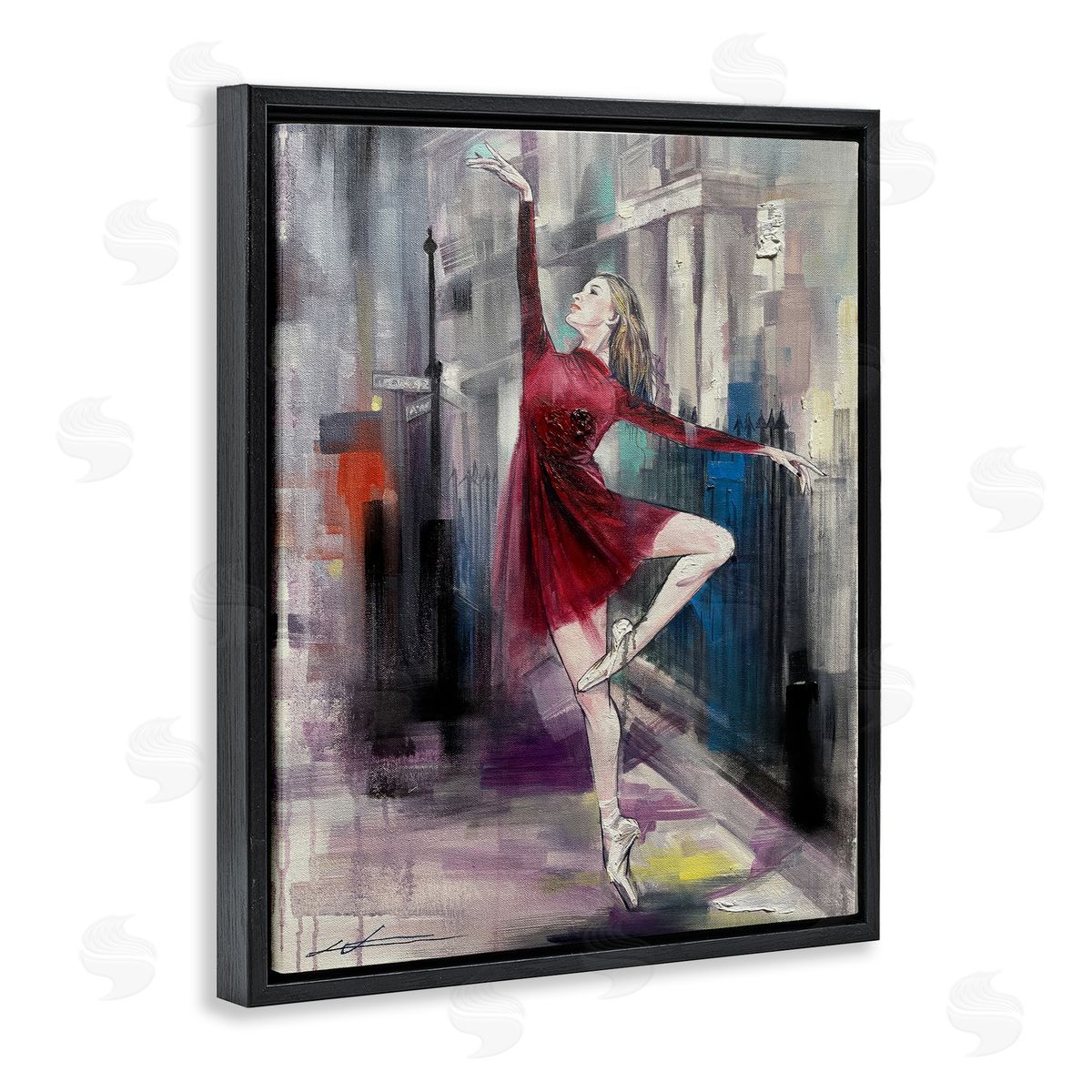 Ballet on City Street Black Floating Frame Canvas Wall Art, Home Decor by Lucille Lee