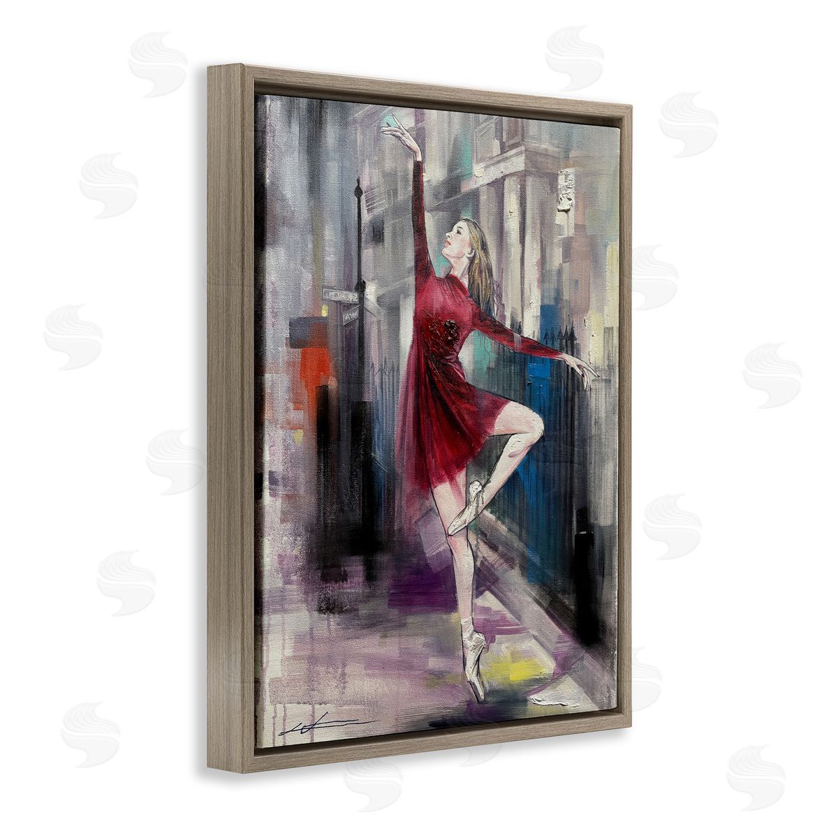 Ballet on City Street Brown Floating Frame Canvas Wall Art, Home Decor by Lucille Lee