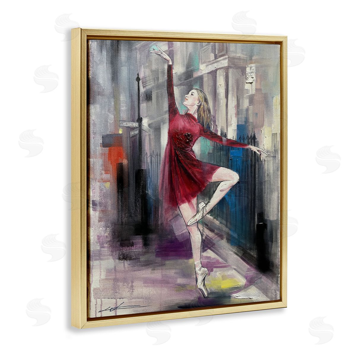 Ballet on City Street Gold Floating Frame Canvas Wall Art, Home Decor by Lucille Lee