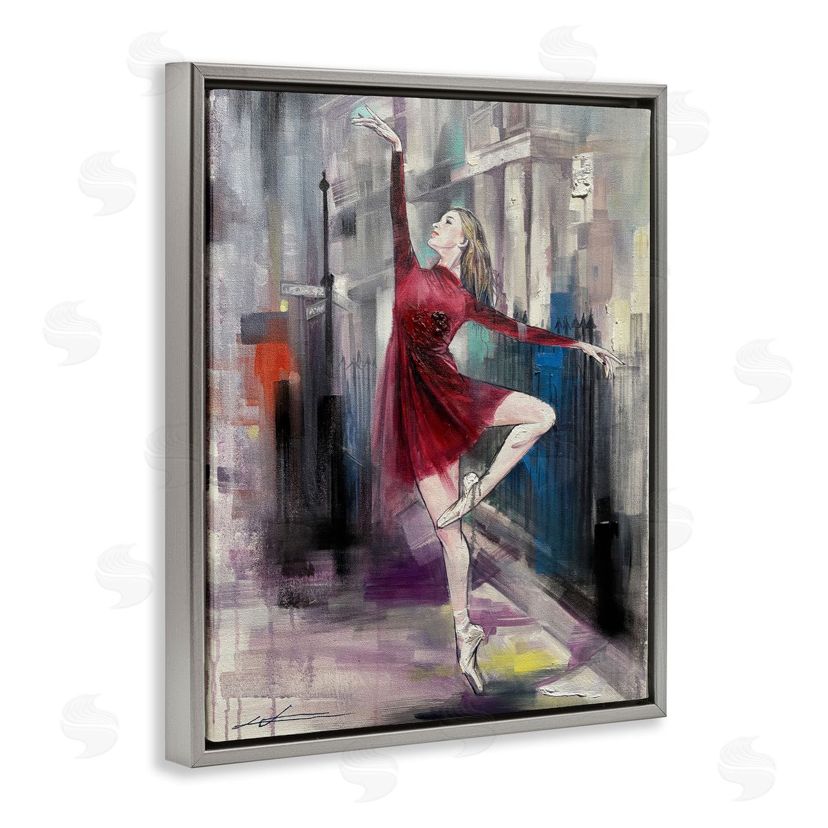 Ballet on City Street Grey Floating Frame Canvas Wall Art, Home Decor by Lucille Lee