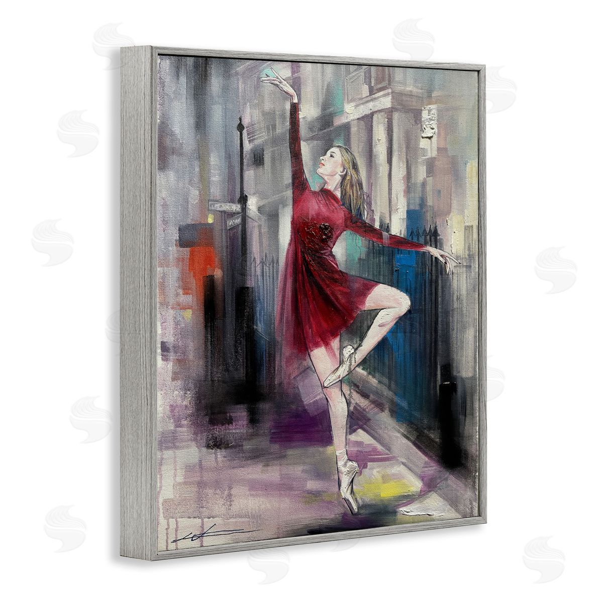 Ballet on City Street Grey Frame Print Wall Art, Home Decor by Lucille Lee