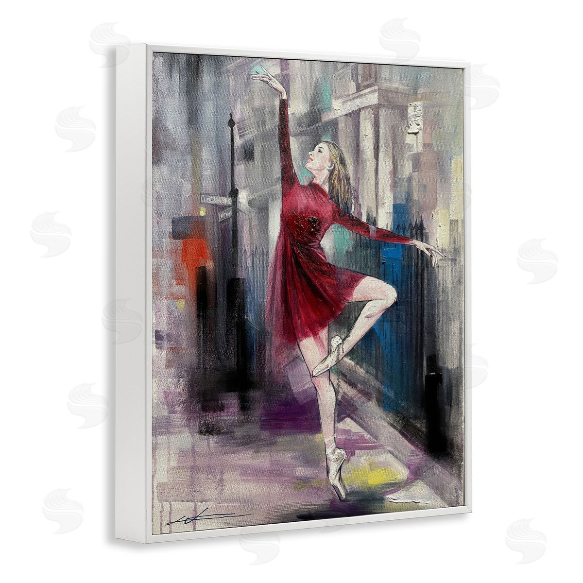 Ballet on City Street White Frame Print Wall Art, Home Decor by Lucille Lee