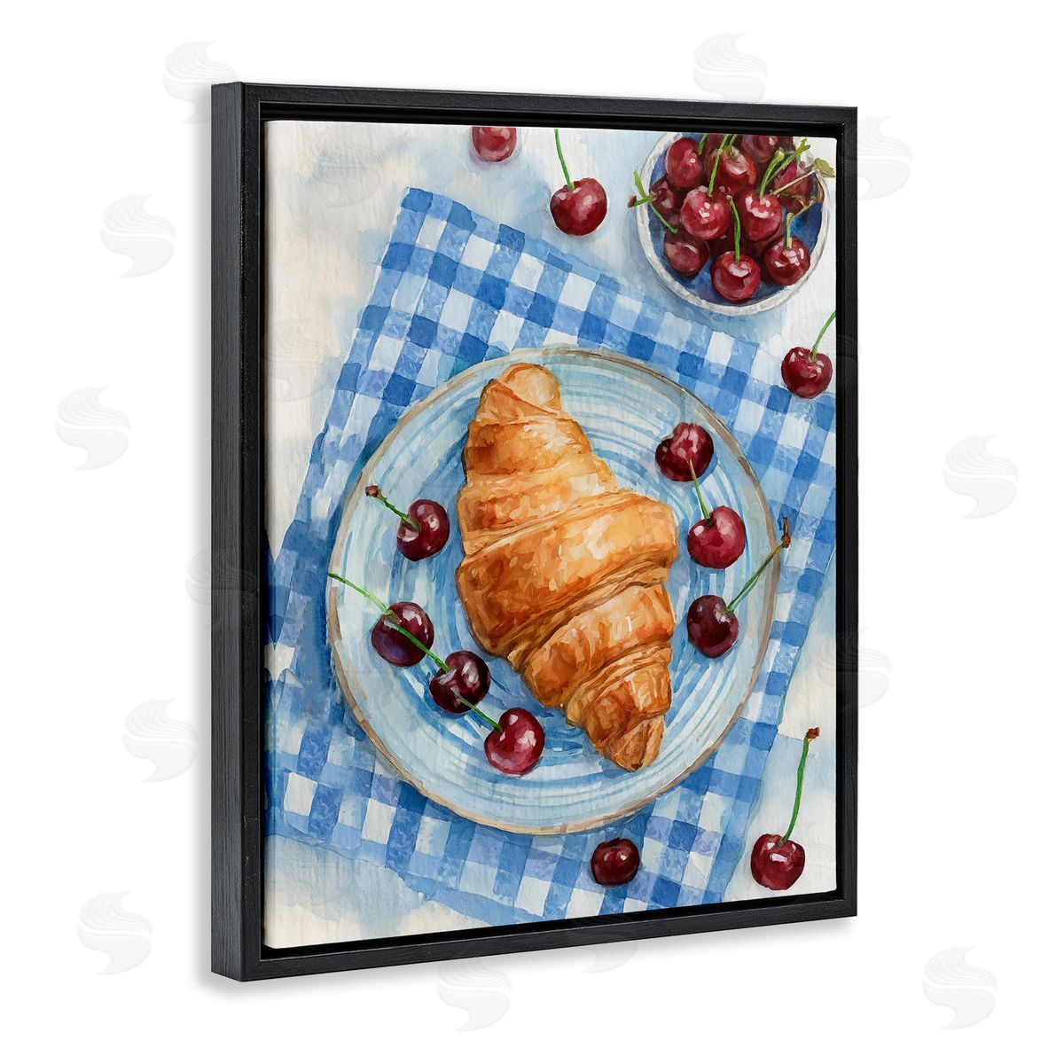 Cherries & Croissant Breakfast Black Floating Frame Canvas Wall Art, Home Decor by Stupell Studio