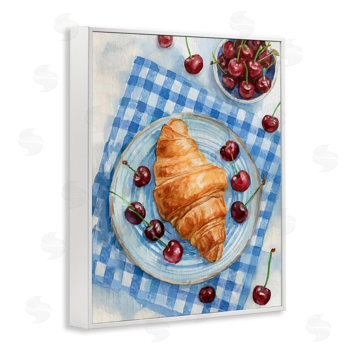 Cherries & Croissant Breakfast White Frame Print Wall Art, Home Decor by Stupell Studio