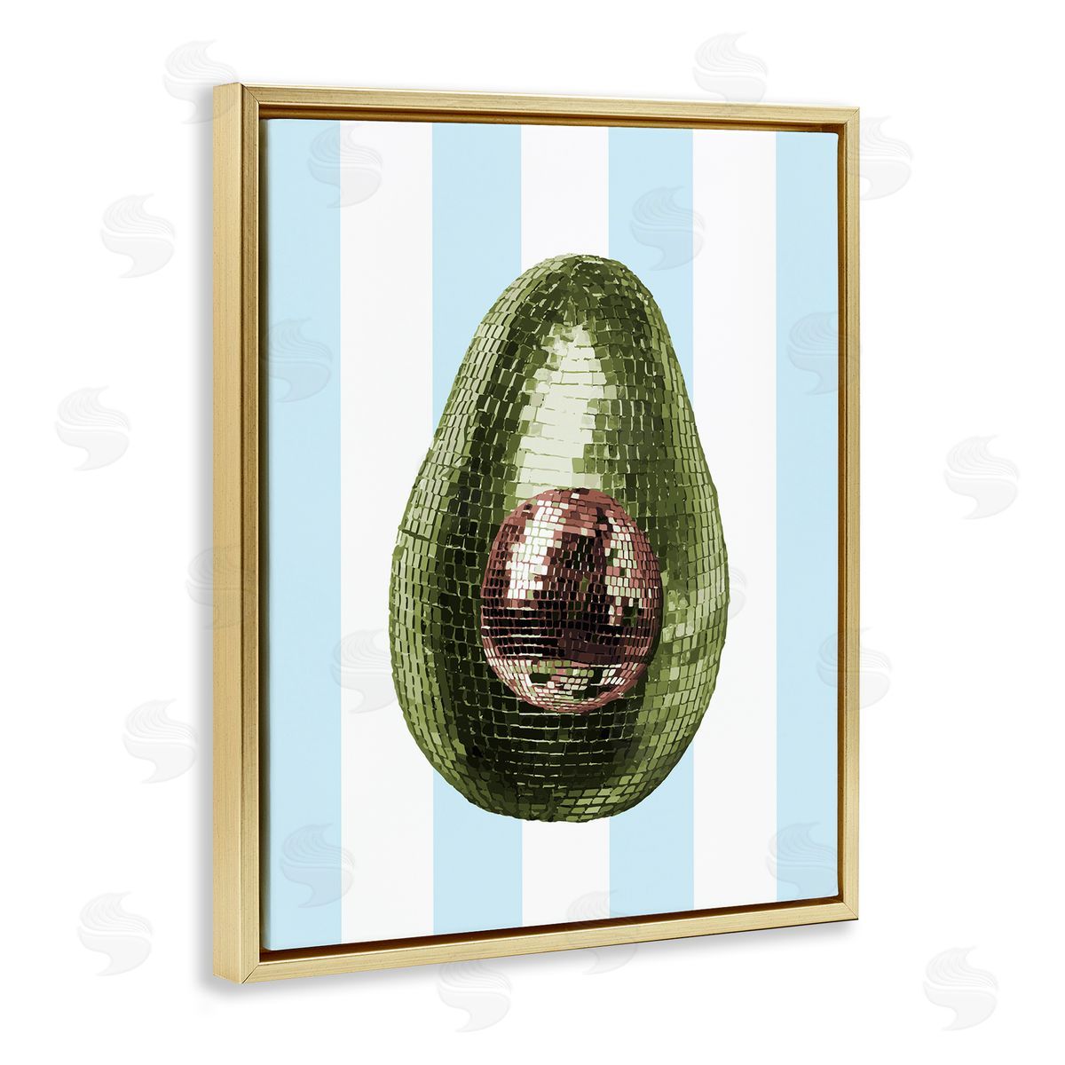 Disco Avocado on Blue Gold Floating Frame Canvas Wall Art, Home Decor by Stupell Studio