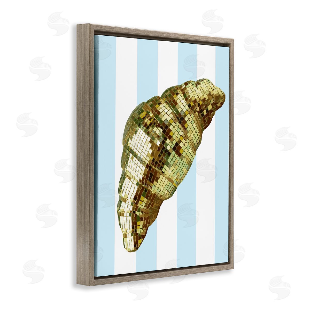 Disco Croissant & Blue Stripes Brown Floating Frame Canvas Wall Art, Home Decor by Stupell Studio