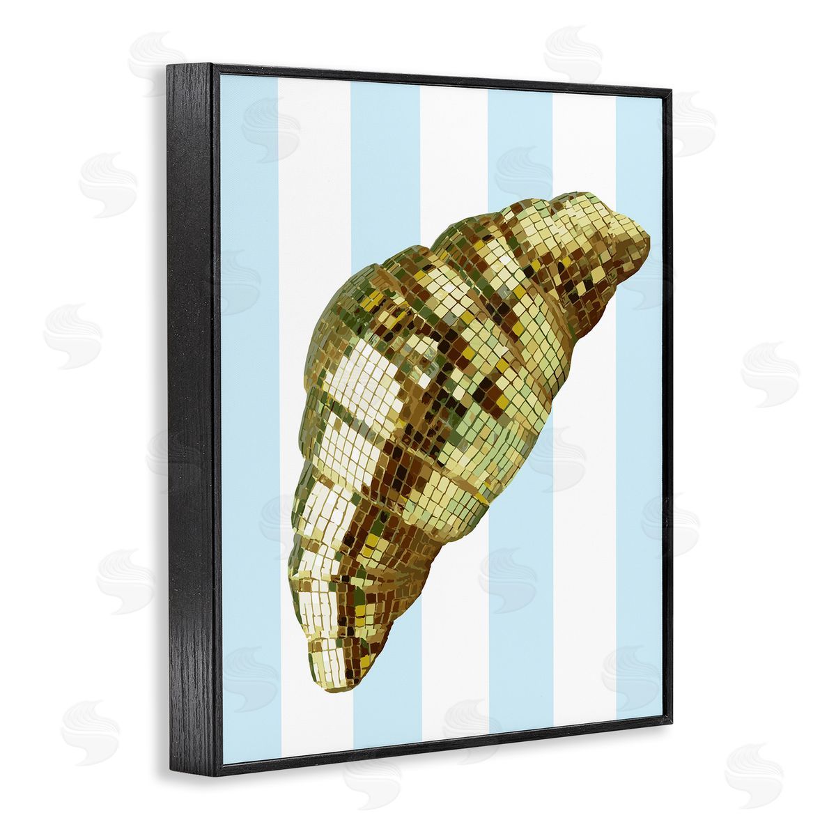 Disco Croissant & Blue Stripes Black Frame Print Wall Art, Home Decor by Stupell Studio