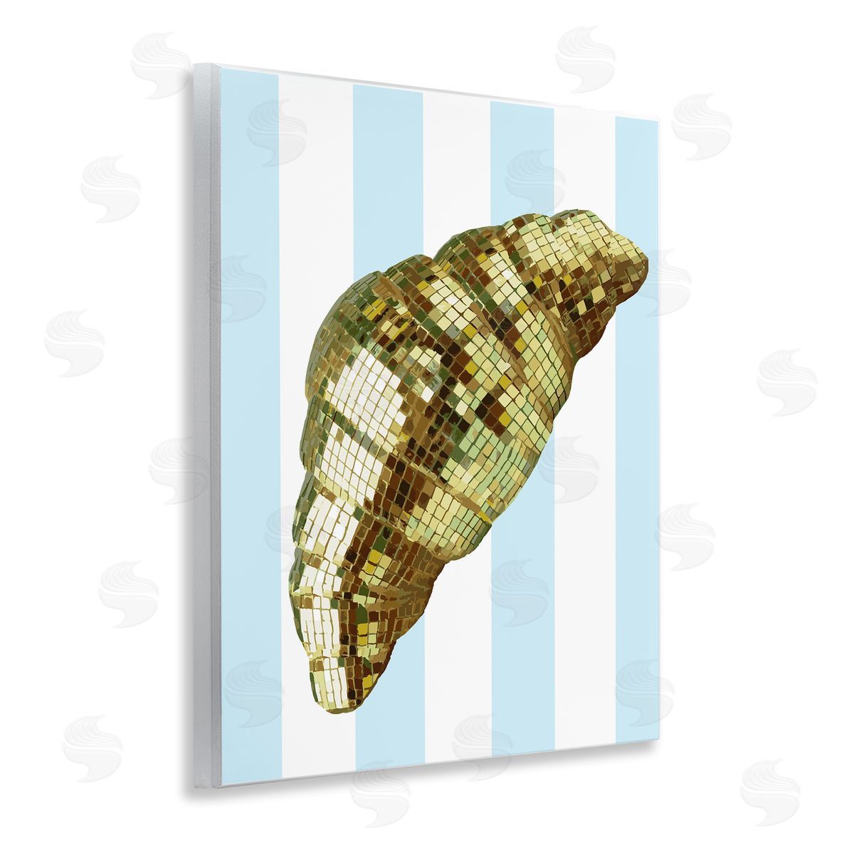 Disco Croissant & Blue Stripes Wood Plaque Wall Art, Home Decor by Stupell Studio