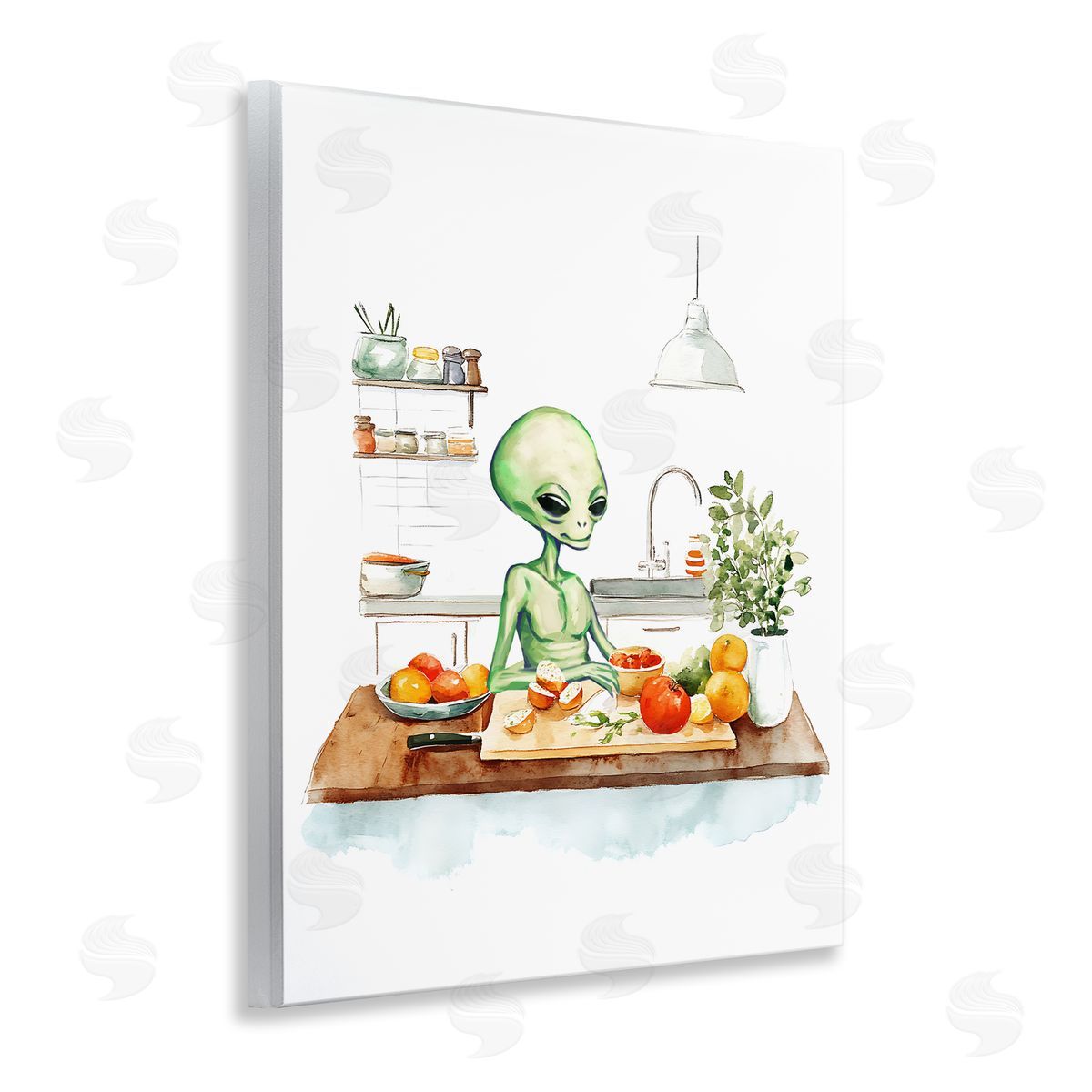 Alien Cooking in Kitchen Wood Plaque Wall Art, Home Decor by Stupell Studio