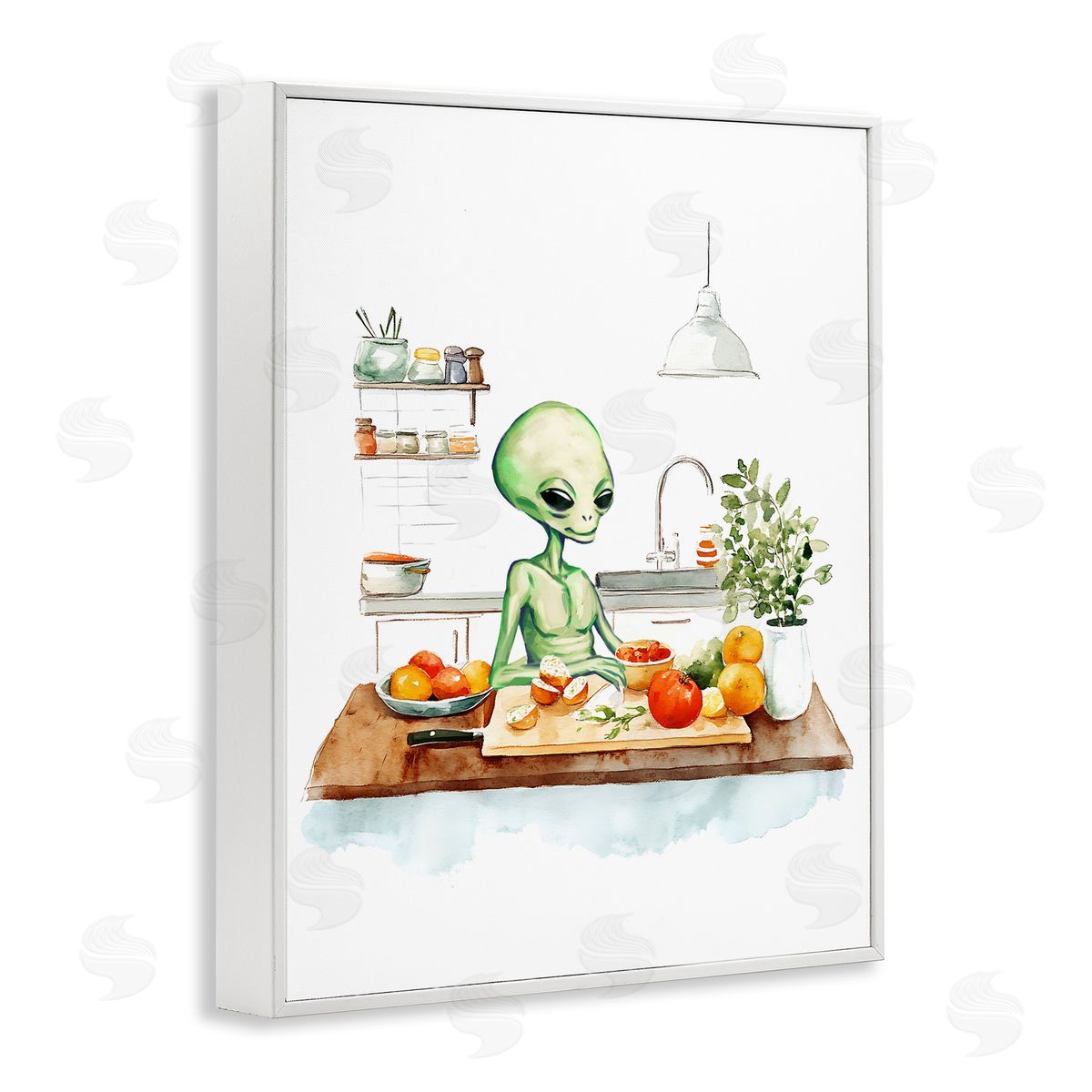 Alien Cooking in Kitchen White Frame Print Wall Art, Home Decor by Stupell Studio