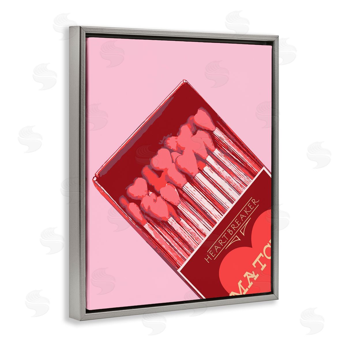 Pink Heart Shaped Matches Grey Floating Frame Canvas Wall Art, Home Decor by Stupell Studio
