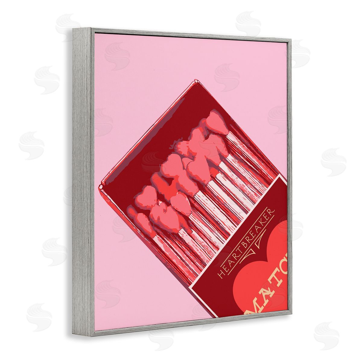 Pink Heart Shaped Matches Grey Frame Print Wall Art, Home Decor by Stupell Studio