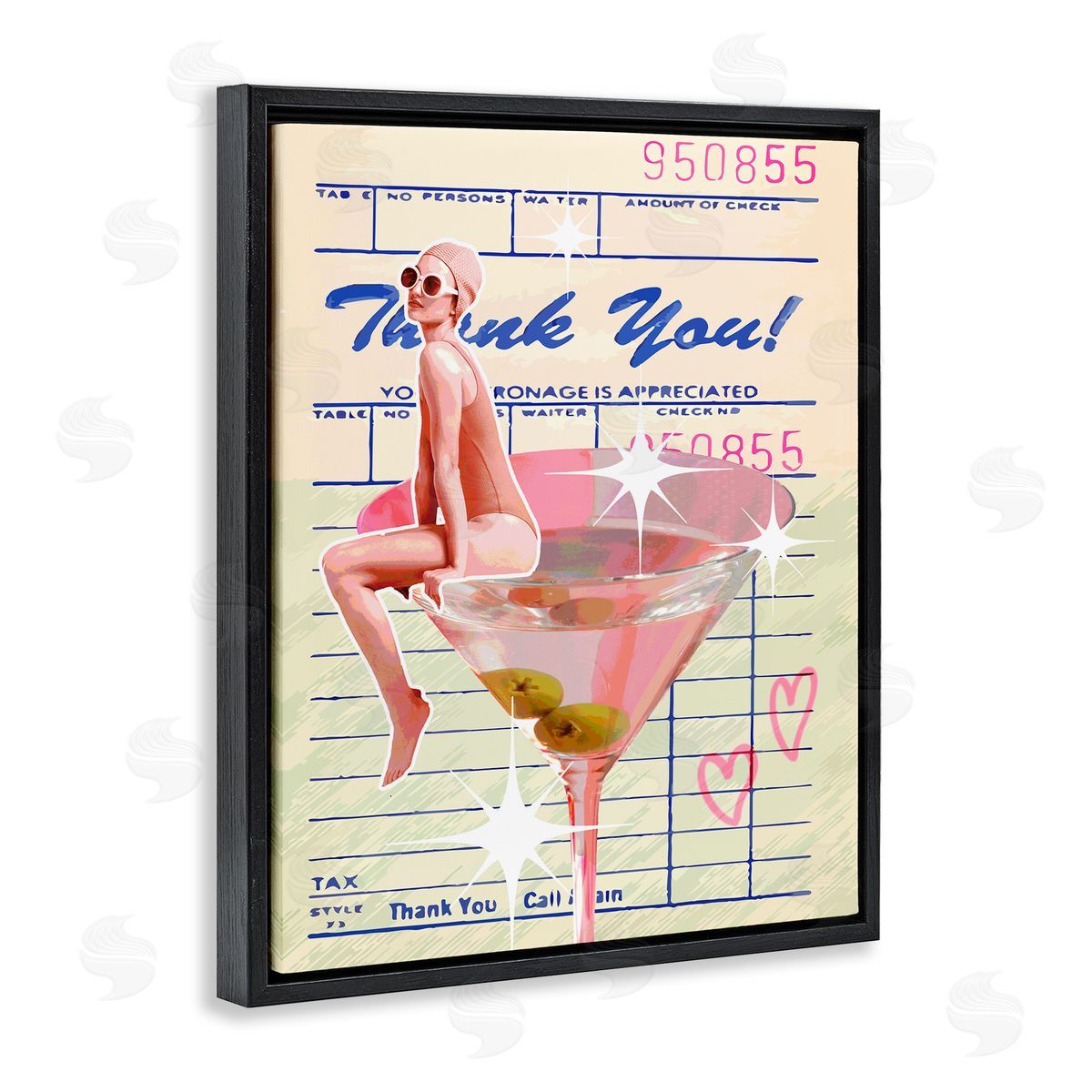 Retro Vintage Restaurant Check Black Floating Frame Canvas Wall Art, Home Decor by Stupell Studio