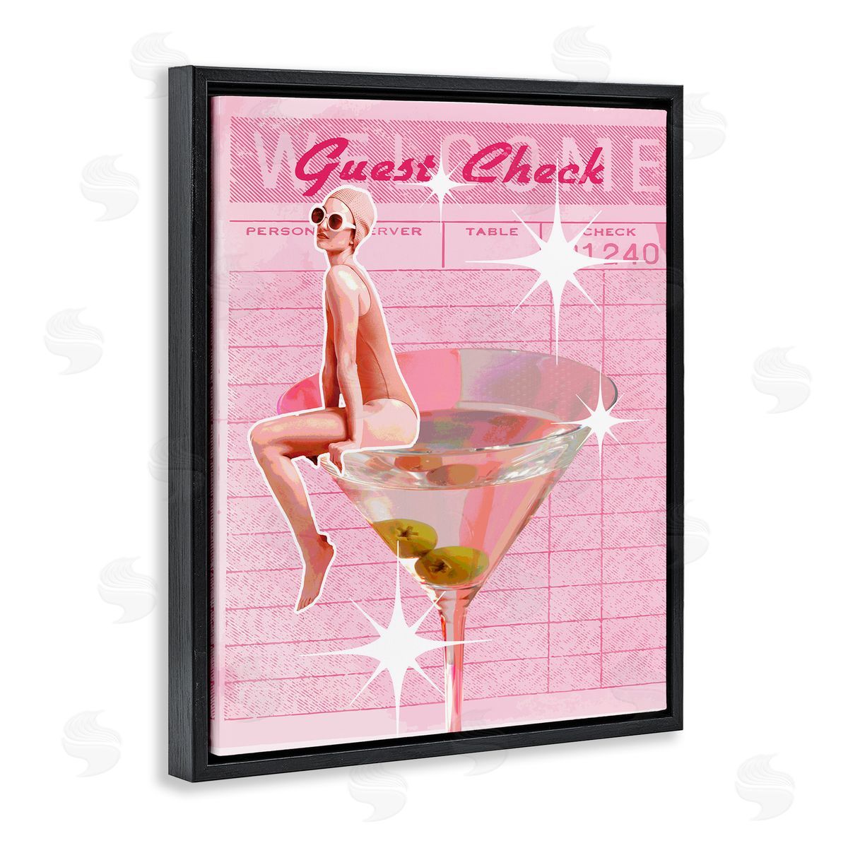 Retro Restaurant Check Cocktail Black Floating Frame Canvas Wall Art, Home Decor by Stupell Studio