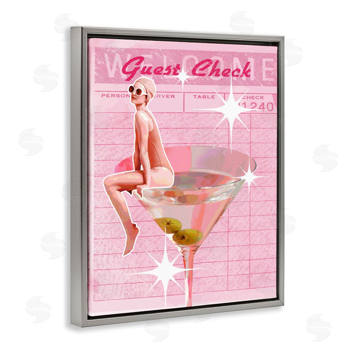 Retro Restaurant Check Cocktail Grey Floating Frame Canvas Wall Art, Home Decor by Stupell Studio