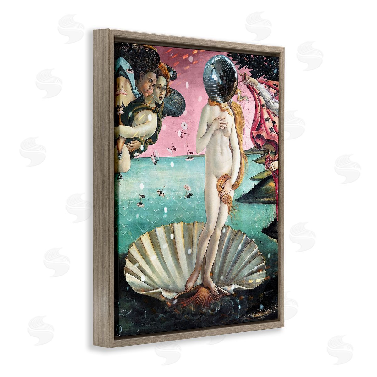 Classic Clamshell with Disco Ball Brown Floating Frame Canvas Wall Art, Home Decor by Stupell Studio