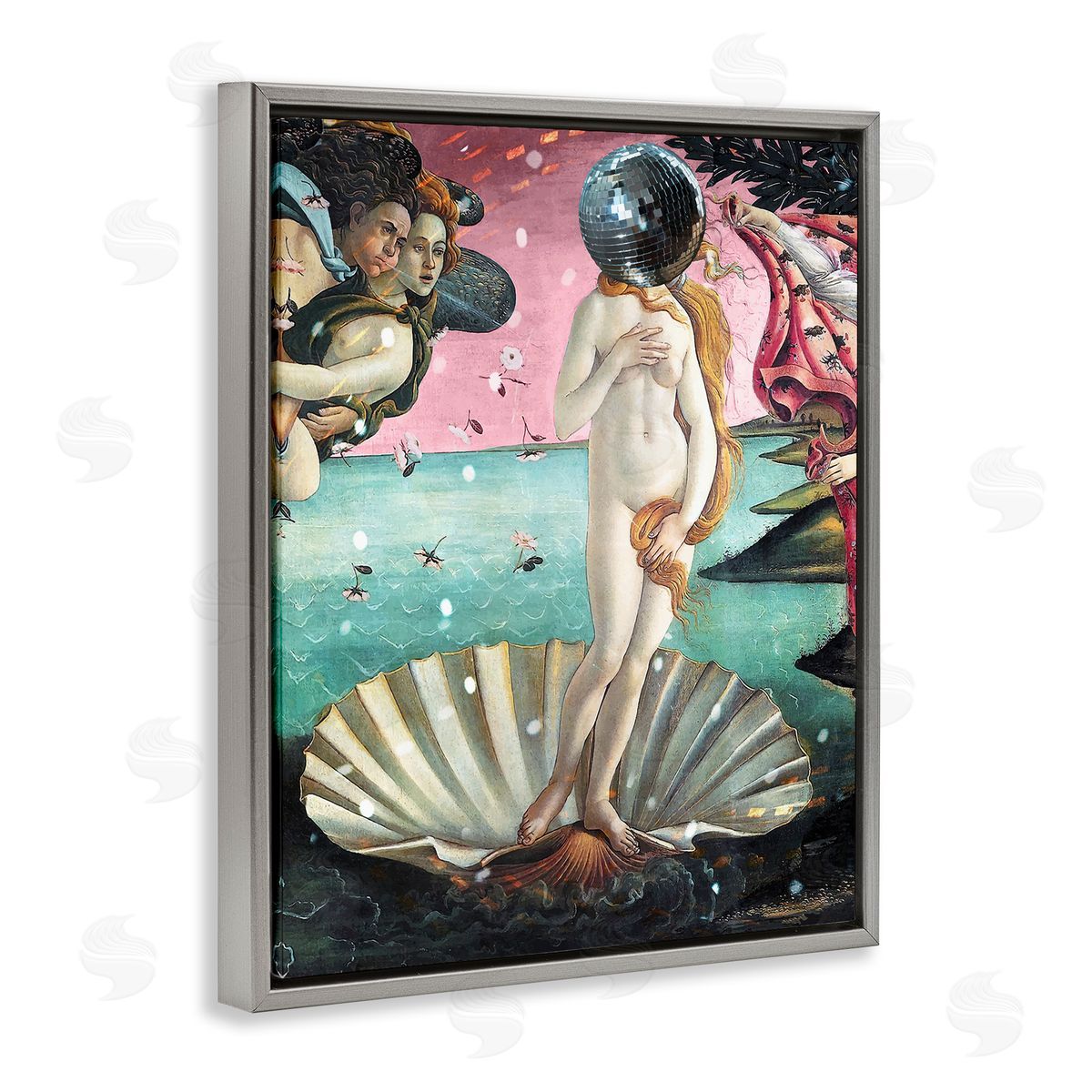 Classic Clamshell with Disco Ball Grey Floating Frame Canvas Wall Art, Home Decor by Stupell Studio